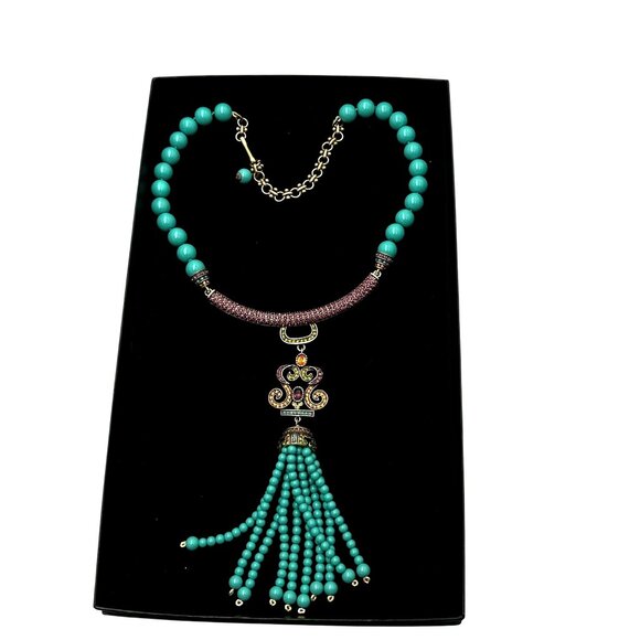Heidi Daus Dark Multicolor Crystal Faux Turquoise Bronze Pendant Necklace in Box - Picture 2 of 5
